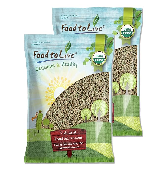 Food to Live Organic Whole Green Lentils, 25 Pounds ??Non-GMO, Dried Raw Beans, Sproutable, Vegan
