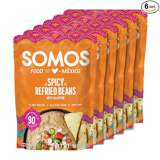 SOMOS Spicy Refried Beans - Gluten Free, Non-GMO, Vegan & Microwavable Meals Ready to Eat