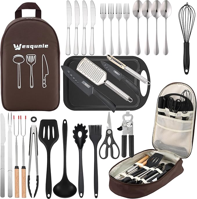 Camping Cooking Essentials Utensils Set - Camp Cookware Kitchen Accessories Kit, Camper Gear Must
