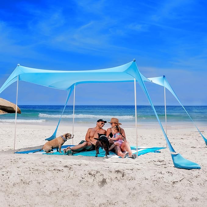 SUN NINJA Beach Tent Sun Shelter UPF50+ - Easy Pop Up Beach Canopy - Outdoor Shade for Camping
