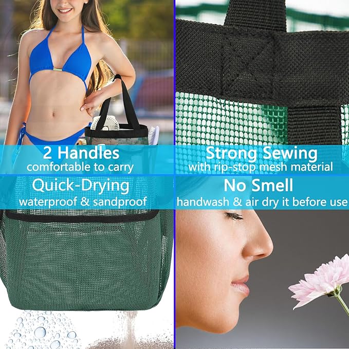 Mesh Shower Caddy Portable for College Dorm Room Essentials, 8-Pocket Large Shower Basket Tote Bag