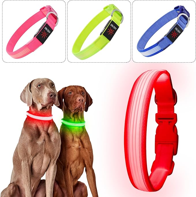 YFbrite Light up Dog Collar, USB Rechargeable LED Puppy Collar Super Bright Adjustable Glowing Dog