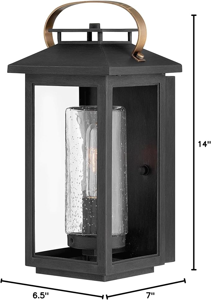 Hinkley Atwater Medium Wall Mount Outdoor Lantern - Composite, Clear Seedy Glass, Anti-Fade, LED
