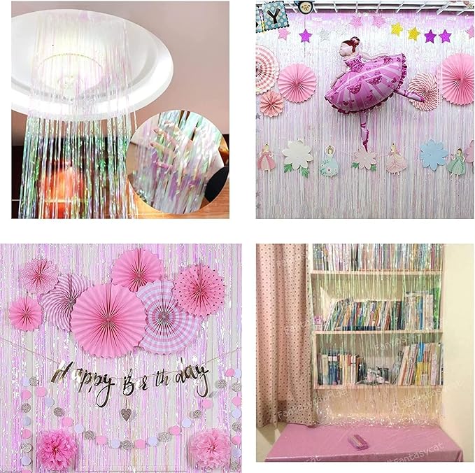 BRAVESHINE Party Decorations Iridescent Foil Fringe Backdrops - 2 Pack 3.2 x 6.5 ft Holographic