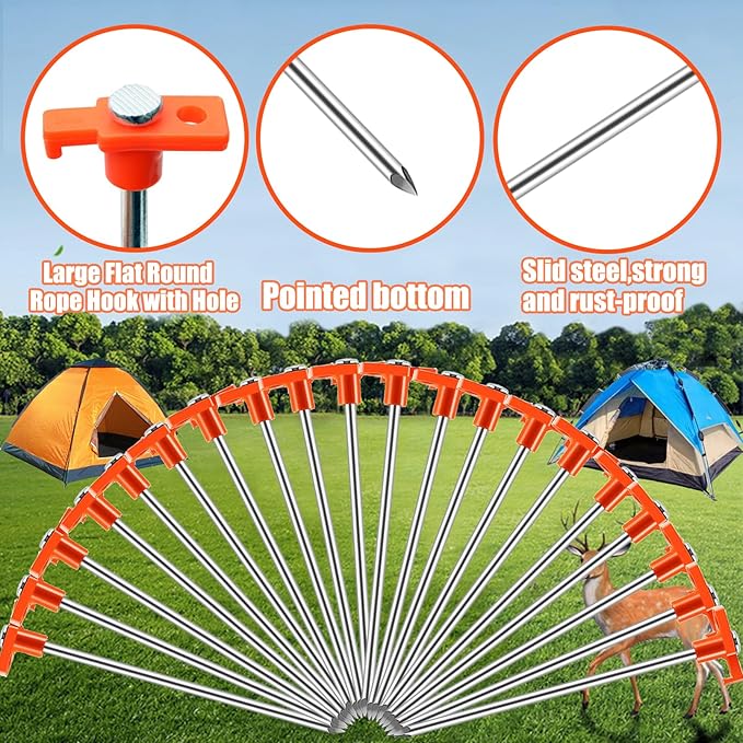 smillixin 23 Pack Tent Stakes Heavy Duty,10 Inch Non-Rust Metal Tent Pegs Camping Stakes,Ground