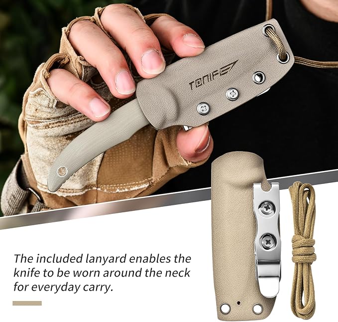 TONIFE Nova 2.68'' Blade Mini Neck Knife Full Tang Fixed Blade Knife with Kydex Sheath and
