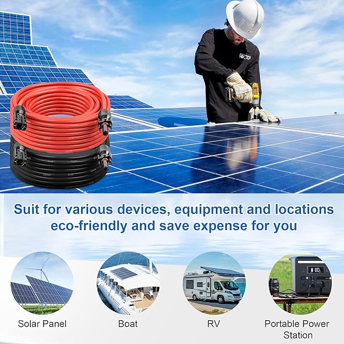 5 FT 10AWG Solar Panel Extension Cable,10 Gauge Extension Cord,5FT 10FT 20FT 30FT 50FT 100FT Solar