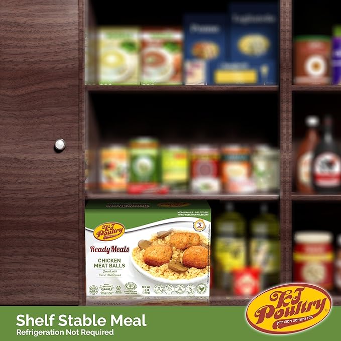 KJ Poultry Kosher Ready Meals - Chicken Meat Balls & Mushrooms, MRE Meat Meals Ready to Eat, Halal
