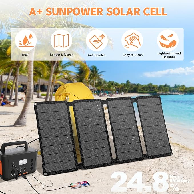 [Upgraded] Foldable Solar Panels 50W Portable Solar Panel Charger 3 Output Ports (USB-A USB-C DC)