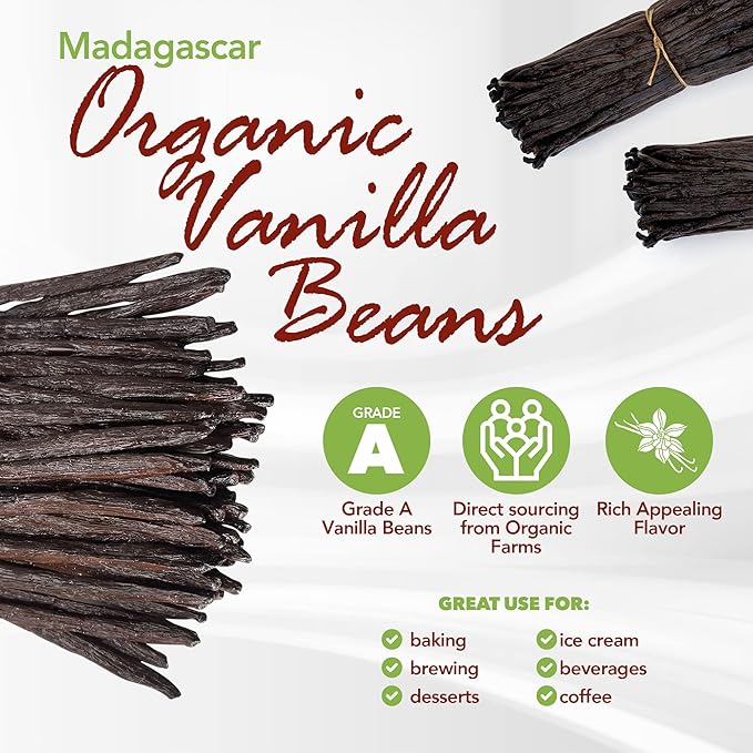 50 Organic Grade A Madagascar Vanilla Beans. Certified USDA Organic for Extract and All Things