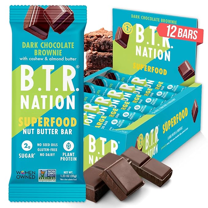 B.T.R Nation Keto Superfood Protein Bars, Plant Based Vegan - Brownie RECHARGE | 12 Bars | Low Carb