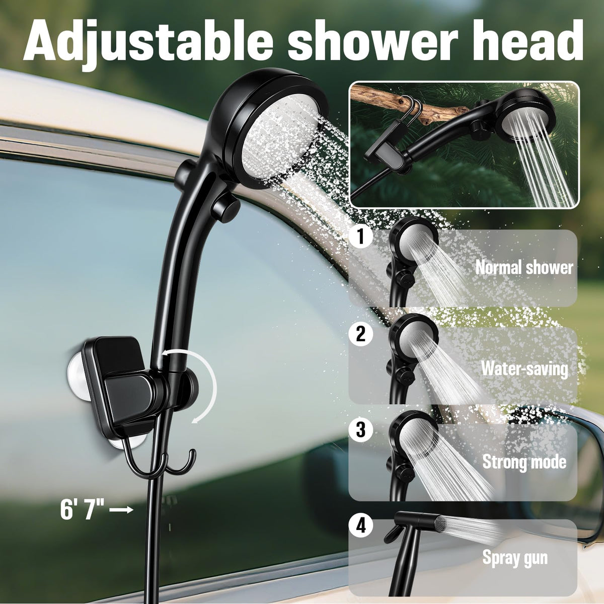 Portable Shower for Camping, 6000mAh Rechargeable Camp Shower Pump with Immersion Water Heater, 6.6