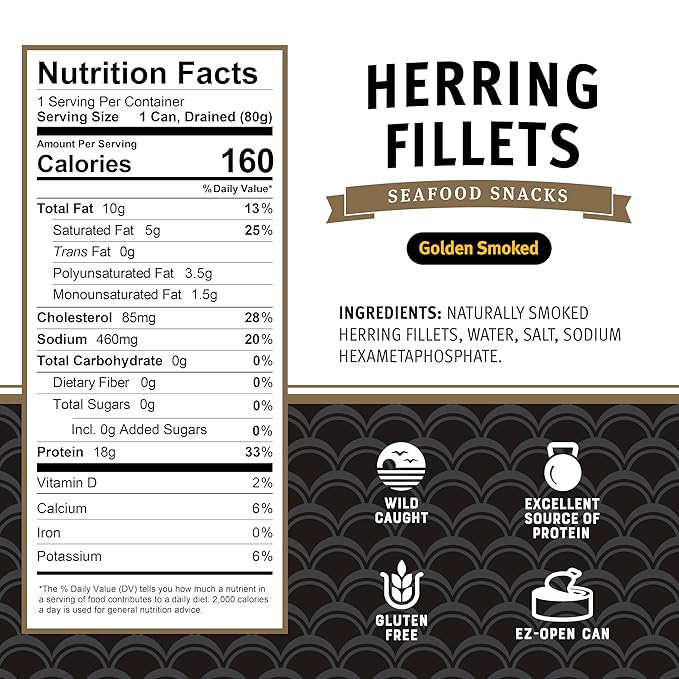 Brunswick Golden Smoked Herring Fillets, 3.25 oz Can (Pack of 12) - 18g Protein per Serving