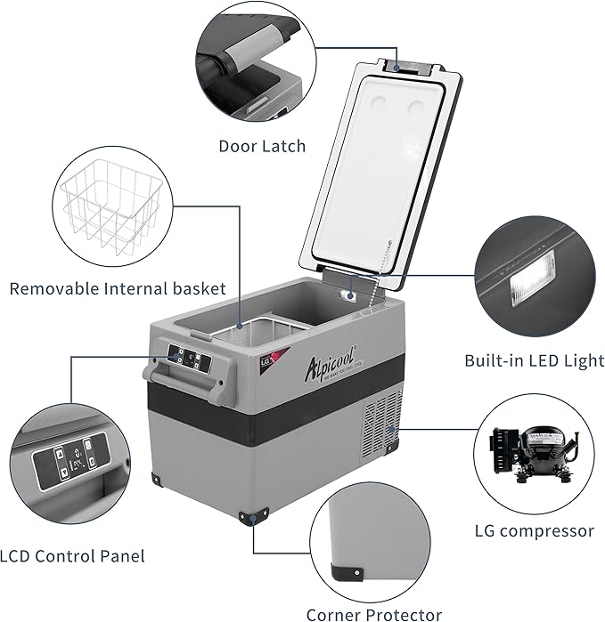 Alpicool LGCF45 Portable Refrigerator 12 Volt Car Freezer 42 Quart Mini Fridge Freezer (-4℉~68℉)