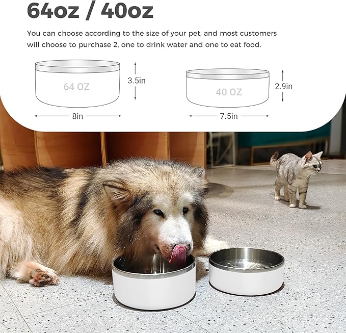 Dog Bowl, Stainless Steel Dog Food and Water Bowl with Non Slip Quiet Bottom, Easy to Clean