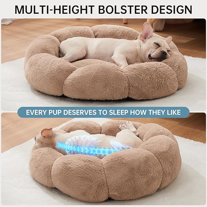 OhGeni 31 inches Calming Donut Orthopedic Dog & Cat Bed for Medium Pets, Warming Comfort Fluffy