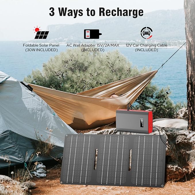 Portable Solar Power Bank with AC Outlet 65W 110V External Battery Pack, 24000mAh Portable Laptop