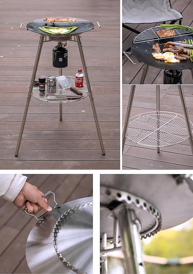 CAMPINGMOON 18 inches BBQ Griddle with EN417 Lindal valve Standard Canister Top Camping Gas Stove