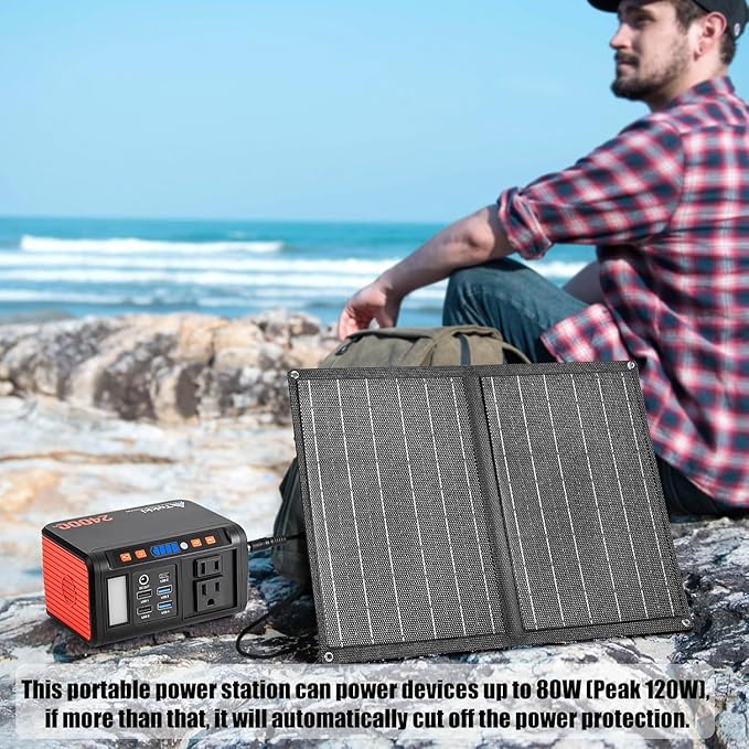 Takki 120W Peak Solar Generator Portable Power Station with 21W Panels, 88Wh Solar Charger Power
