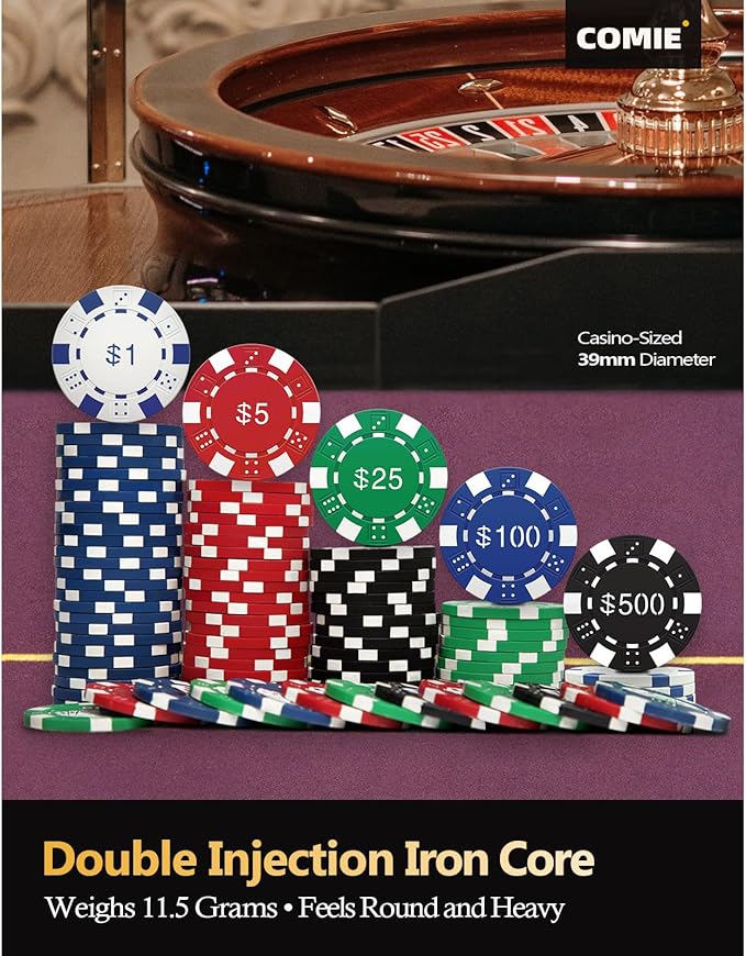 Poker Chips with Numbers,500PCS Poker Chip Set with Aluminum Travel Case,11.5 Gram Poker Set for