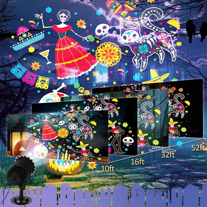 Day of The Dead Projector Lights Outdoor LED Projector Cat Skeleton on Dynamic Waterproof Outdoor