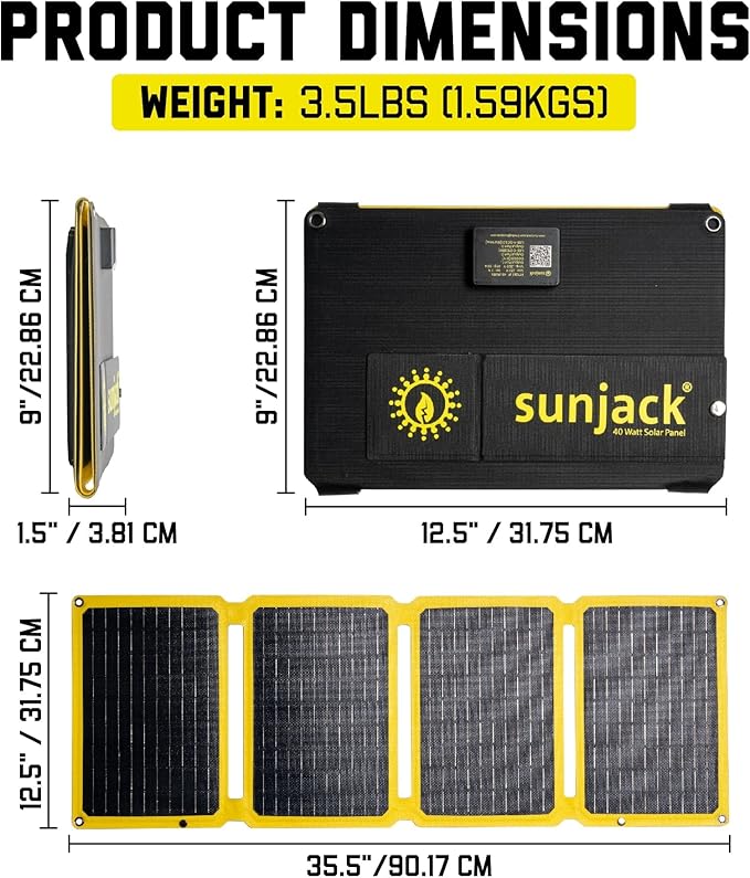 SunJack ??40 Watt Foldable Solar Panel, ETFE Waterproof Portable Solar Panel with Kickstands, USB-C