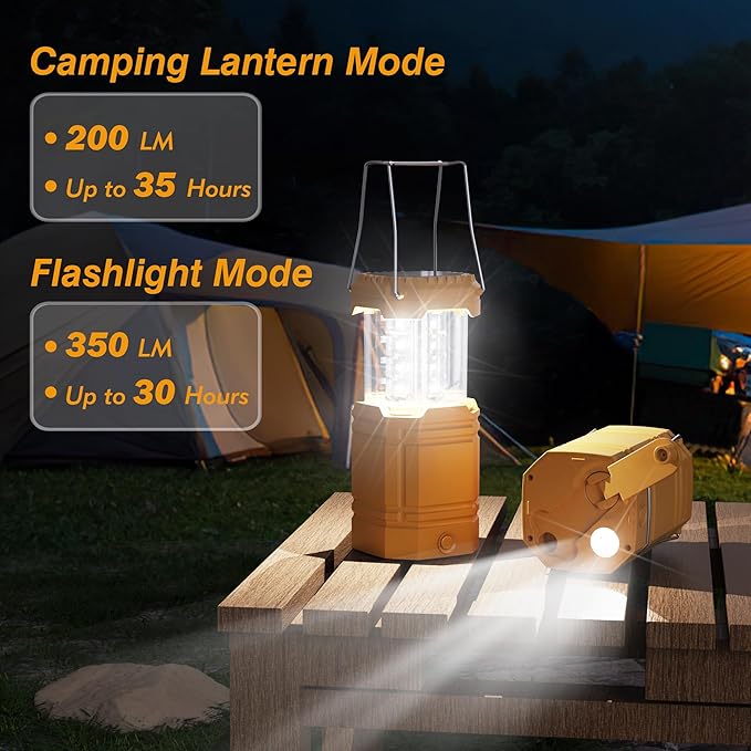3000mAh Large Capacity Hand Crank Solar Camping Lantern, Portable Ultra Bright LED Torch, 23-26