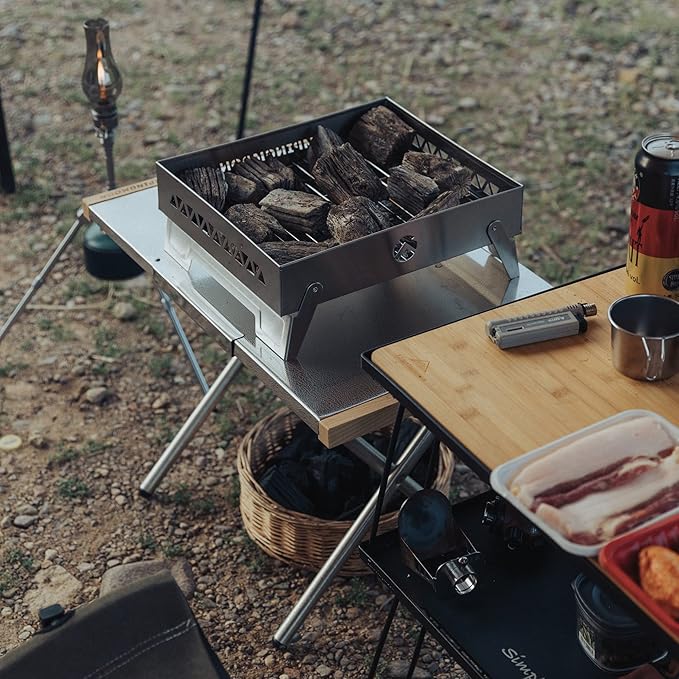 CAMPINGMOON Camping Side Table Heat-Resisting Stainless Steel Embossing Process for Outdoor Table