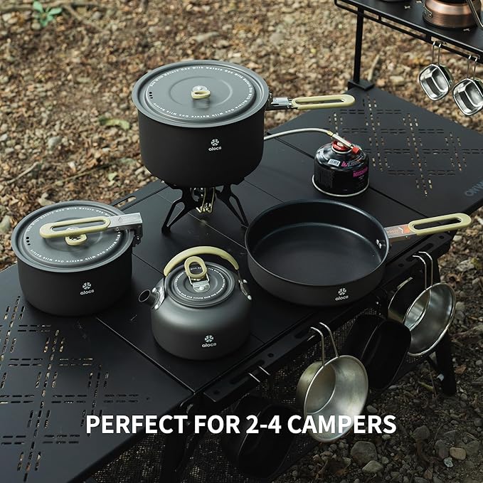 Alocs Camping Cookware, Portable Non-Stick Camping Pan Set with Enhanced Handle, Ideal for Outdoor