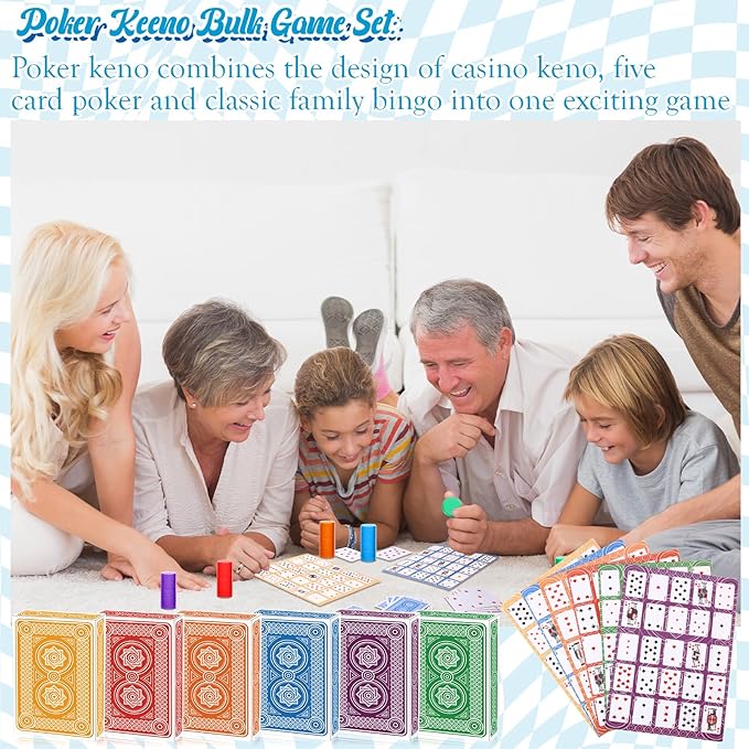 Zubebe 654 Pack Poker Keno Game Set, 6 Deck of Multicolor Playing Cards, 600 Transparent Scoring