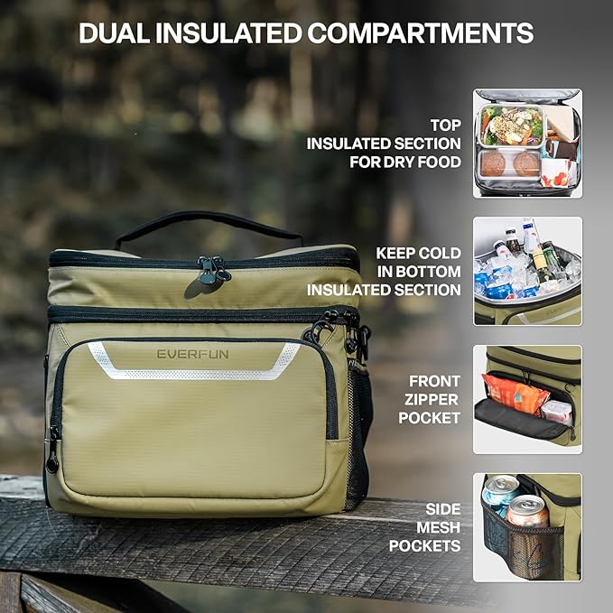 EVERFUN Small Cooler Lunch Box Mini Leak-Proof Soft Double Deck 24 Can Personal Insulated