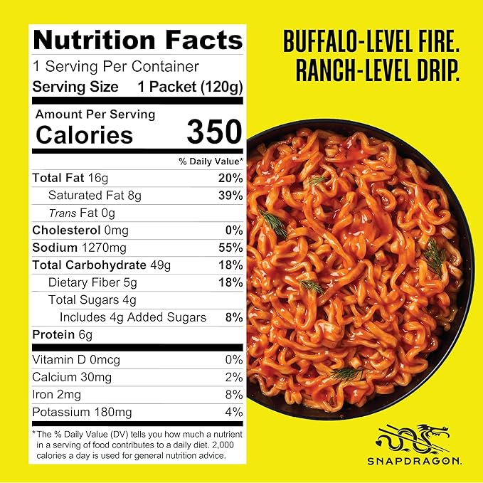 Snapdragon Saucy Instant Noodles with Spicy Buffalo Ranch Slurpable Sauce - Quick Meal, Snack, and