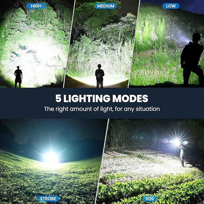 Flashlight Rechargeable 90,000 High Lumens - 3 Pack Bright LED Flash Light with 5 Modes, Handheld