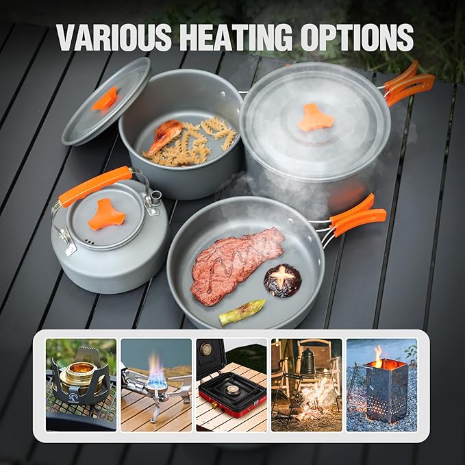 REDCAMP 6/10/11/12/14/15/19 PCS Camping Cookware Mess Kit Camping Gear Campfire Utensils