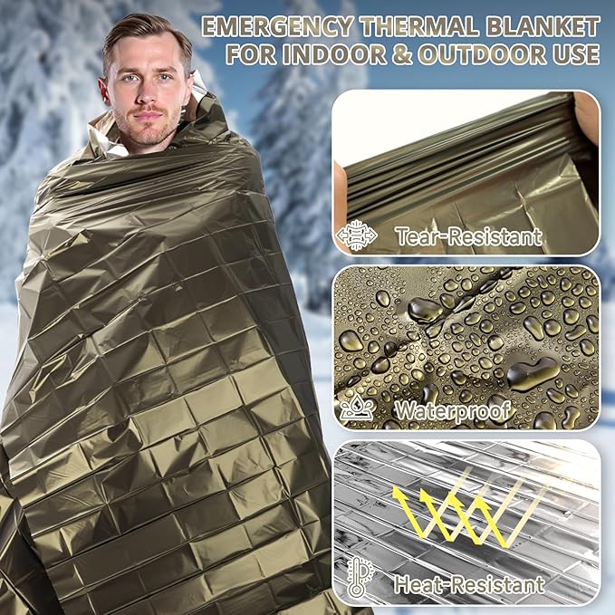 SecuCaptain Survival Emergency Thermal Blankets: Extra Large 84??x63??Space Mylar Blanket Kit for