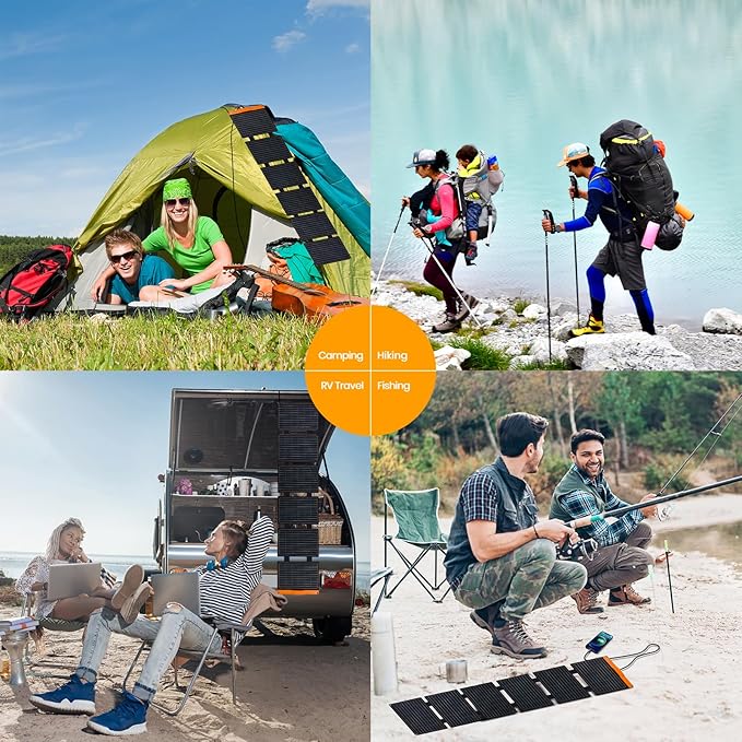 FlexSolar 60W Foldable Solar Panel, Portable Solar Charger with USB-C/USB-A QC3.0/DC 20-28V Port