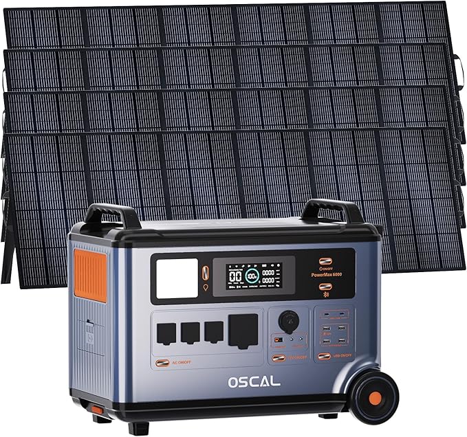 OSCAL 6000W Solar Generator(2025 New),120V/240V Split Phase Voltage Portable Power Station PowerMax