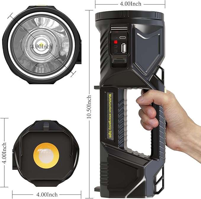 Solar Handheld Flashlight Rechargeable Multi Function High Bright 17000 Lumen 6 Modes LED