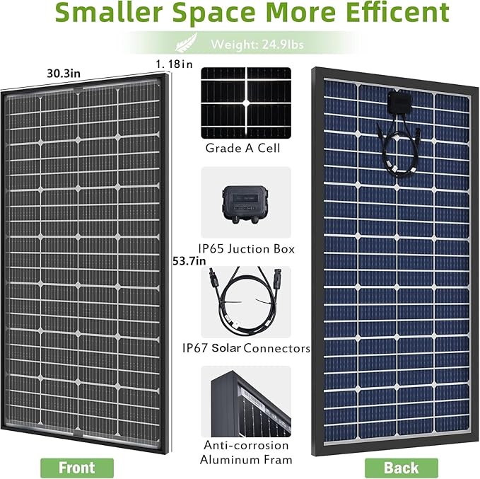 JJN Bifacial 200 Watt Solar Panel 12V 10BB Monocrystalline Solar Panels High Efficiency Solar