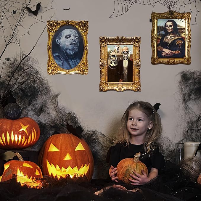 ECGER Halloween Decorations Indoor, Haunted Scary Decor - 3D Changing Face Pictures, Vintage Moving