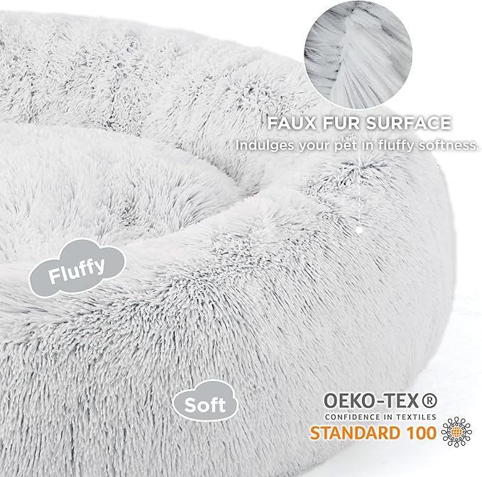 Bedsure Calming Dog Bed for Large Dogs - Donut Washable Large Pet Bed, 36 inches Anti-Slip Round