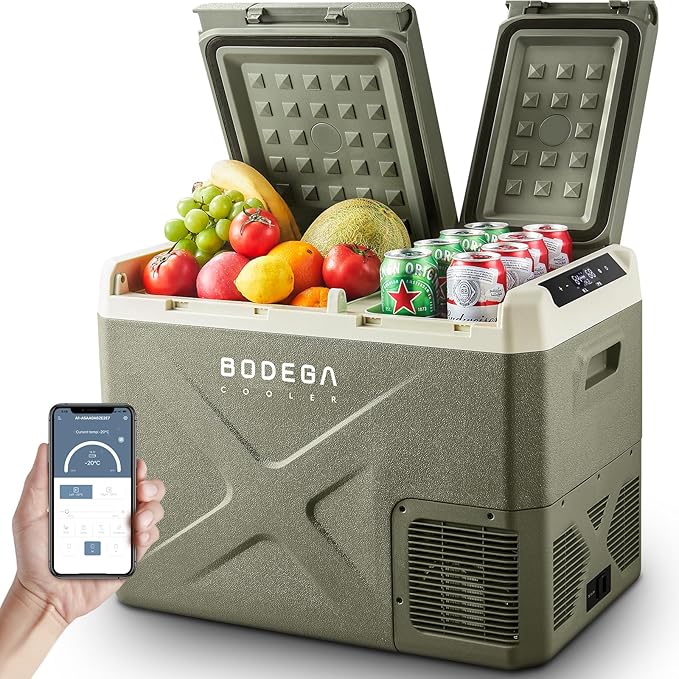 BODEGACOOLER 12 Volt Car Refrigerator, 34Quart (32L) Car Fridge Dual Zone, 12V Portable Freezer APP