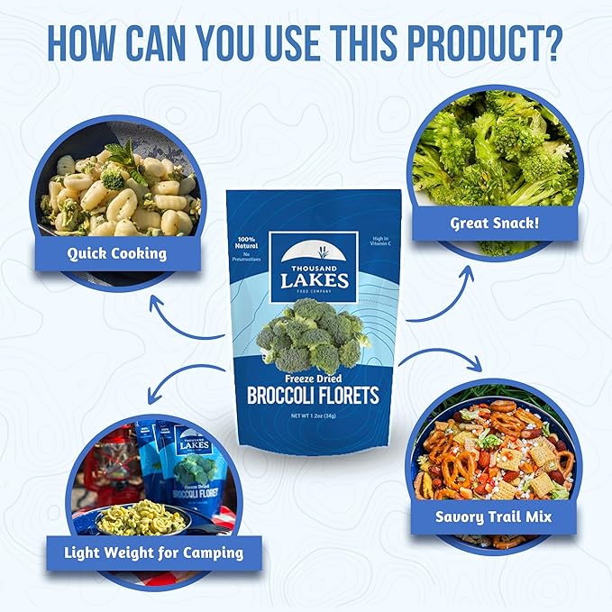 Thousand Lakes Freeze Dried Vegetables - Broccoli Florets 2-pack 1.2 ounces (2.4 ounces total) |