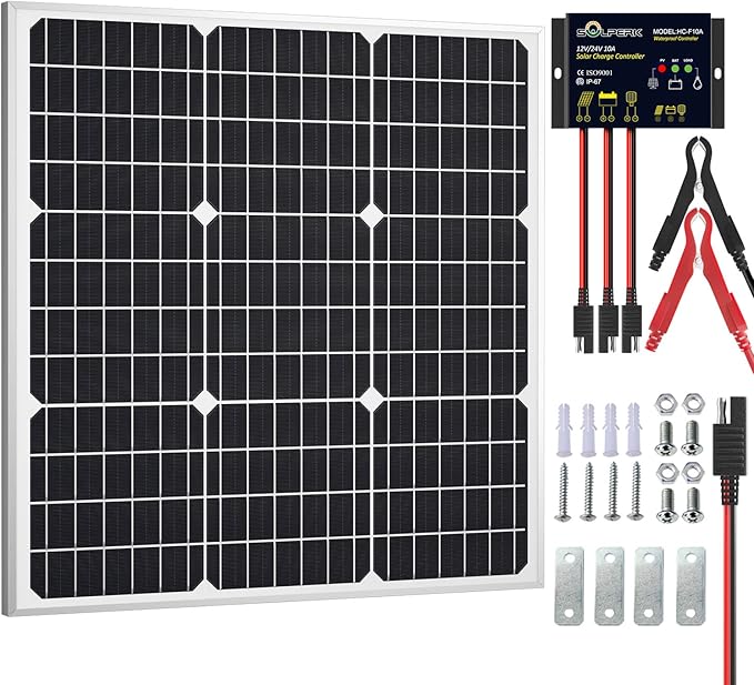 SOLPERK Solar Panel Kit 50W 12V, Solar Battery Trickle Charger Maintainer with Upgrade Waterproof