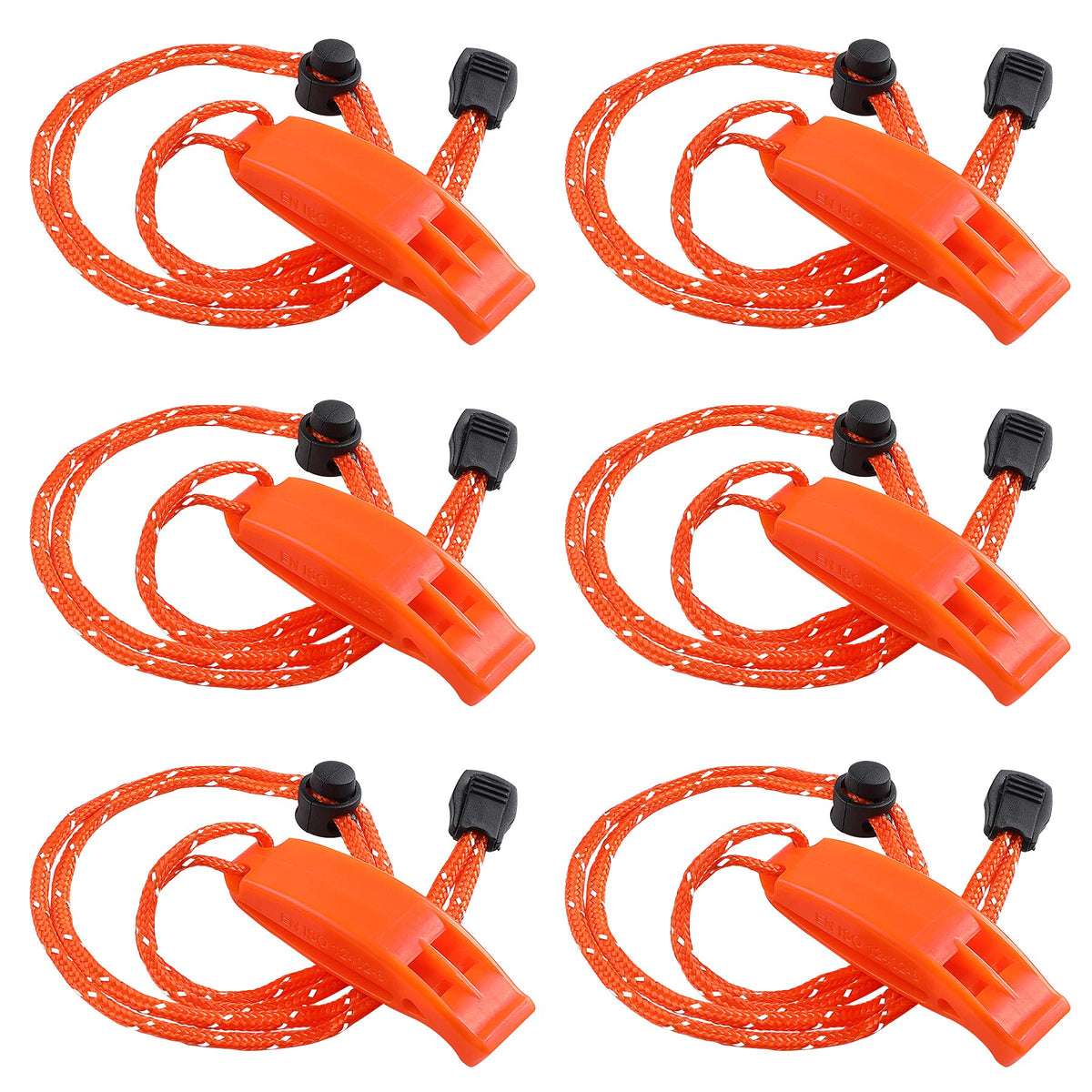 6 Pack Emergency Plastic Whistles Marine Safety Survival with Lanyard