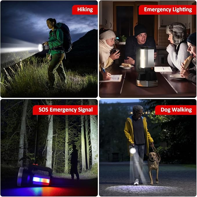 Masmejor 2000LM Rechargeable LED Flashlight - 10000mAh, IPX4 Waterproof, 6 Modes, Portable