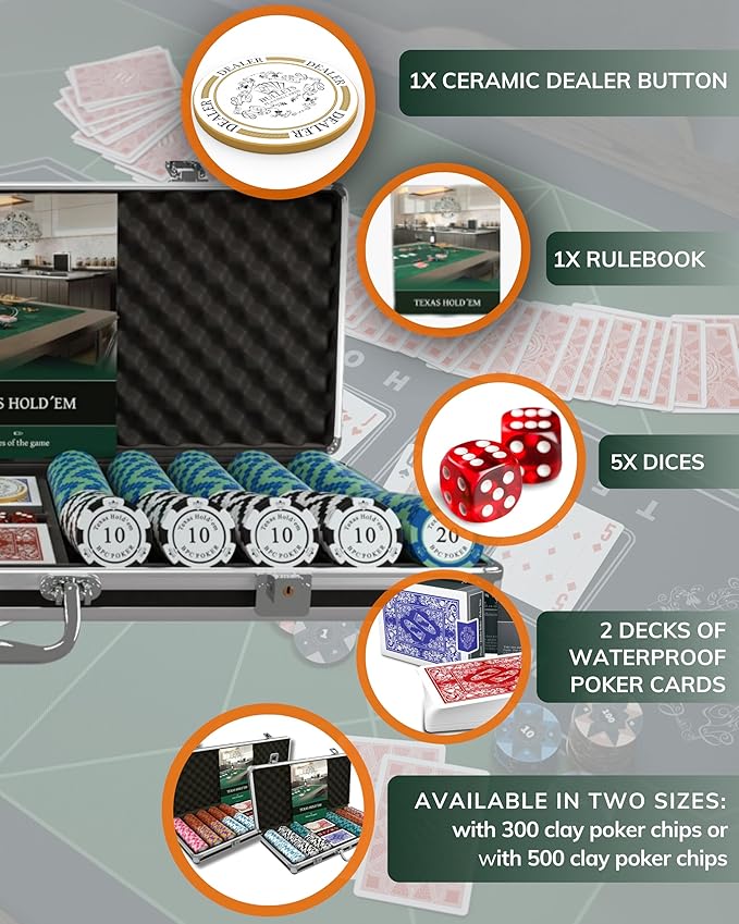 Bullets Poker Set, 2 Plastic Card, Dice, Dealer Button, Manual & Travel Case ??with Case for Texas