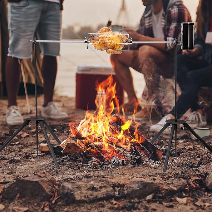 only fire Spit Rotisserie Outdoor Camp Grill with Support Legs for Outdoor Campfire Grilling
