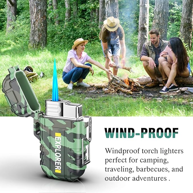 Torch Lighter, Refillable Butane Windproof Outdoor Gas With Adjustable Jet Flame, for Fireplace