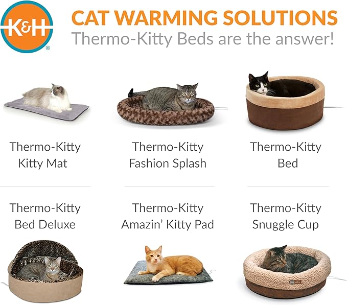 K&H Pet Products Thermo-Kitty Bed Deluxe Heated Cat Bed for Smaller Kitties - Indoor Heated Pet Bed